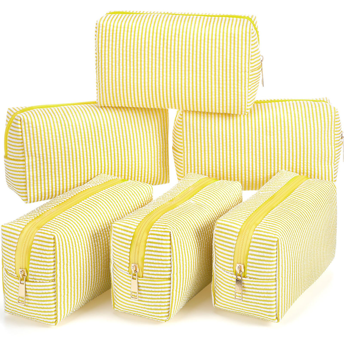 Sanwuta 6 Pcs Seersucker Cosmetic Bags Bulk, Striped Zippered,Rainbow