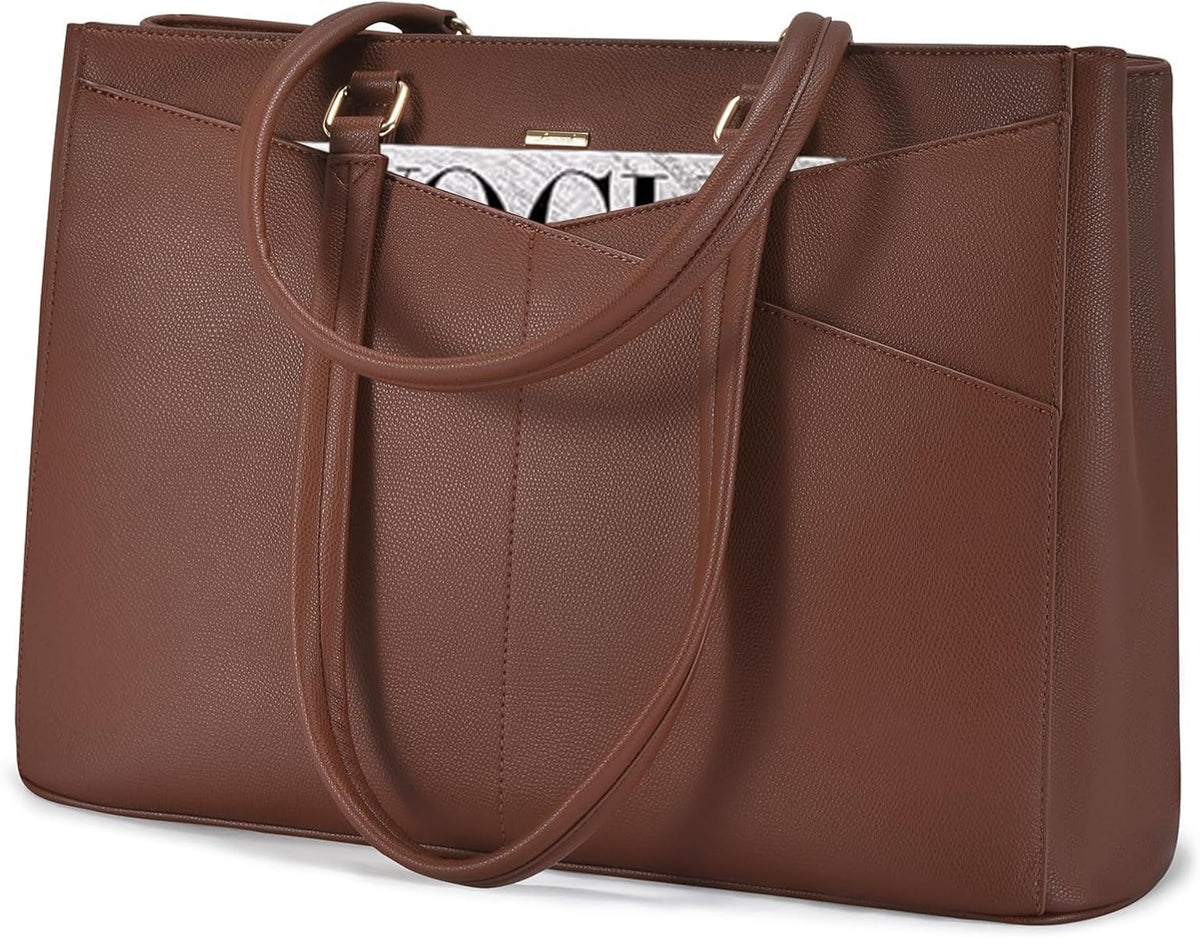 LOVEVOOK Laptop Tote Bag for Women 15.6 Inch Waterproof Leather Computer Bags Business Office Work Briefcase Black