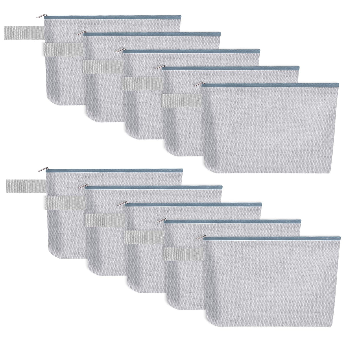 10 Pieces Cotton Canvas Makeup Bag with Bottom, Multi-Purpose Cosmetic Bag with Zipper Travel Toiletry Pouch, Blank DIY Craft Bag Pencil Bag (M, White), MN-WB07