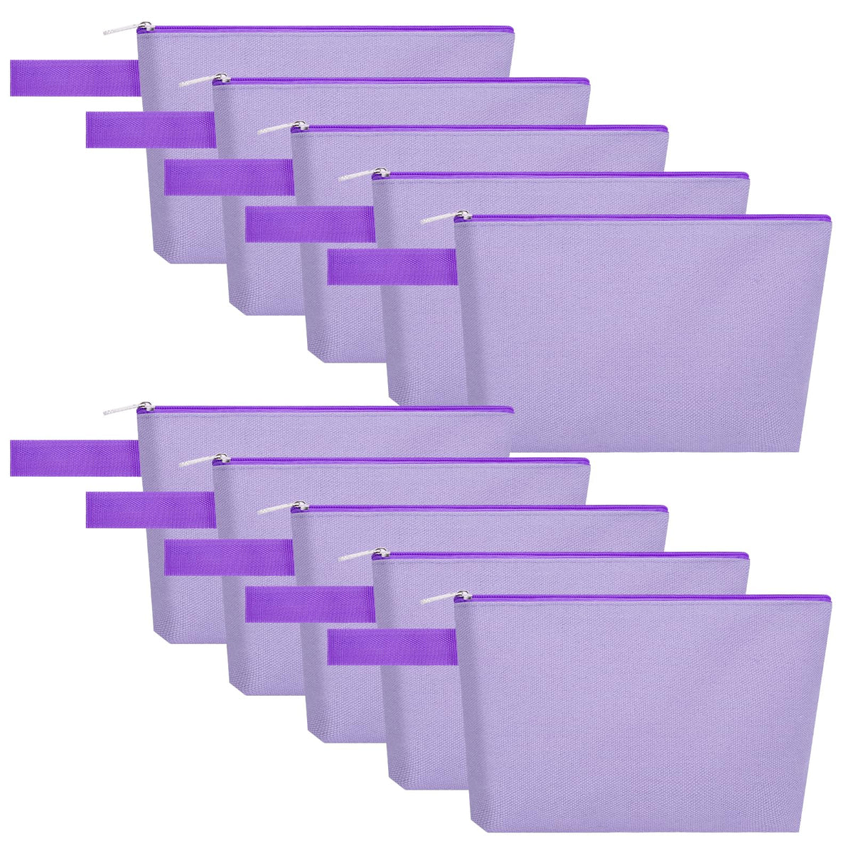 10 Pieces Cotton Canvas Makeup Bag with Bottom, Multi-Purpose Cosmetic Bag with Zipper Travel Toiletry Pouch, Blank DIY Craft Bag Pencil Bag (M, White), MN-WB07