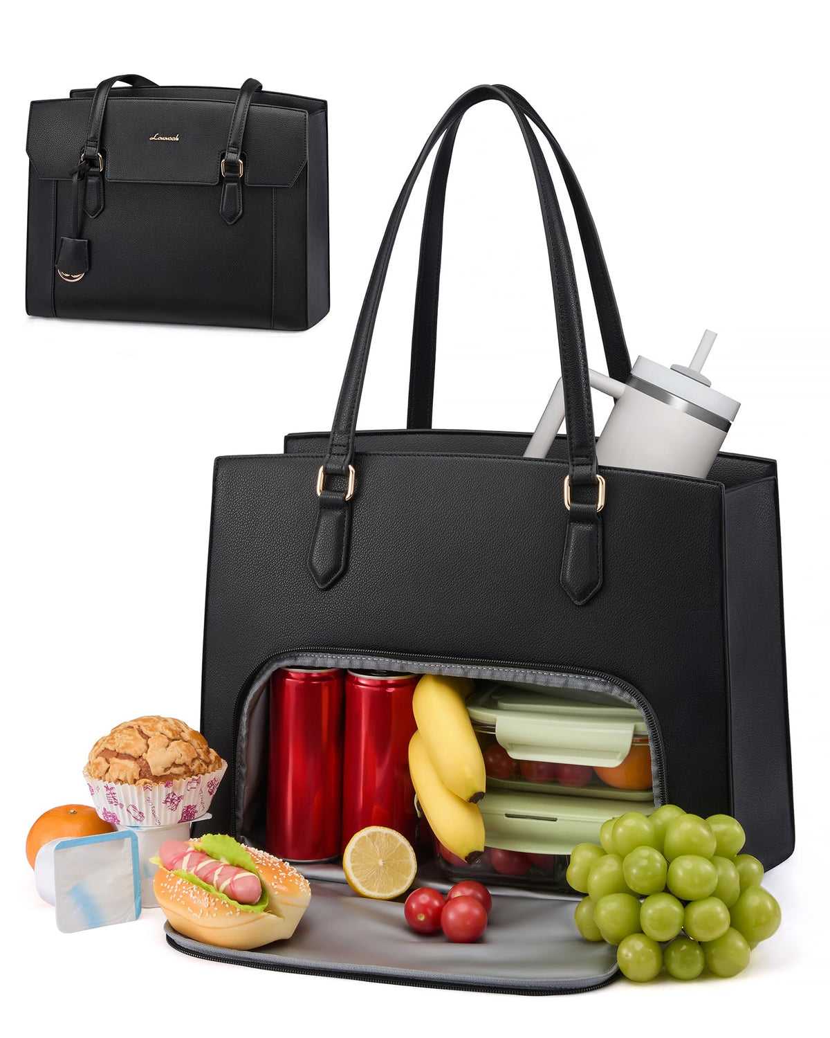 LOVEVOOK Laptop Tote Bag for Women,Computer Work Bag With Large Cup Holder,15.6 Inch Waterproof PU Leather Purse Briefcase for Teacher