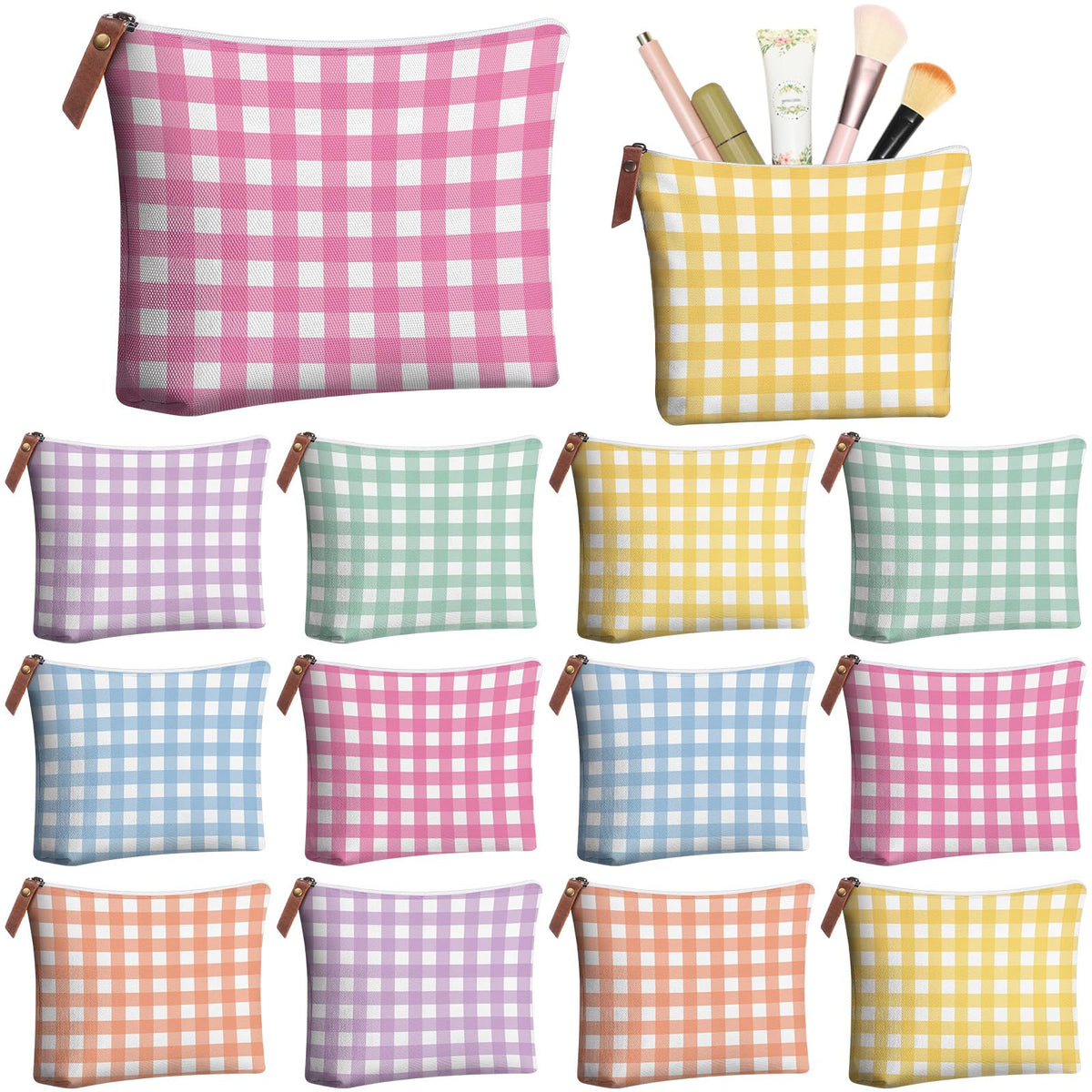 Hillban 12 Pcs Blue Striped Makeup Bags Bulk