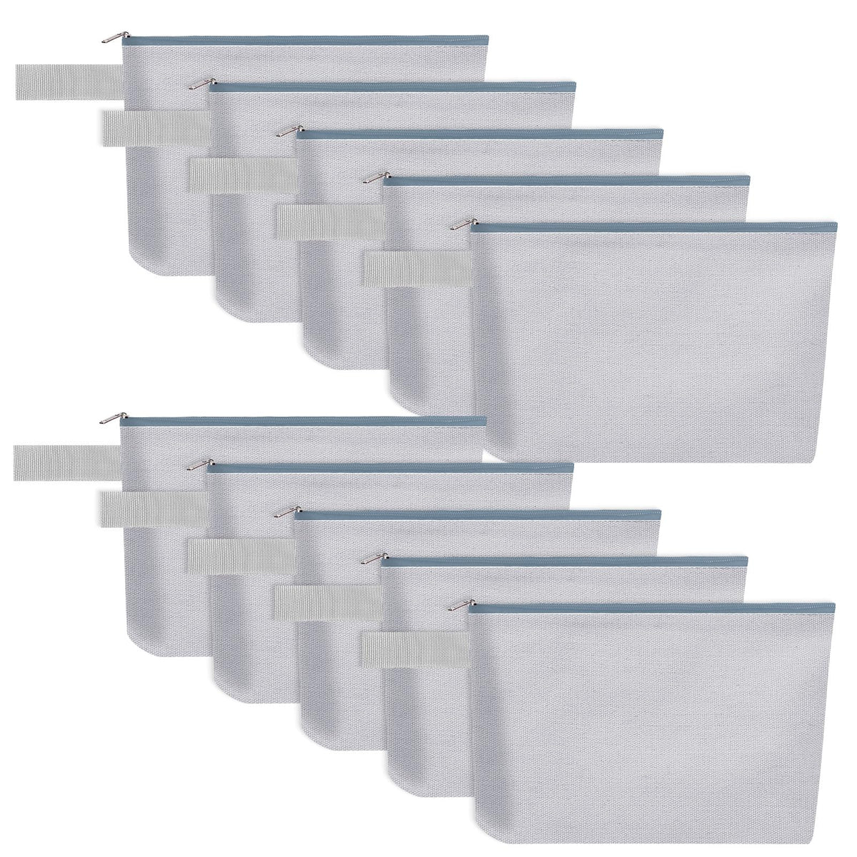 10 Pieces Cotton Canvas Makeup Bag with Bottom, Multi-Purpose Cosmetic Bag with Zipper Travel Toiletry Pouch, Blank DIY Craft Bag Pencil Bag (M, White), MN-WB07