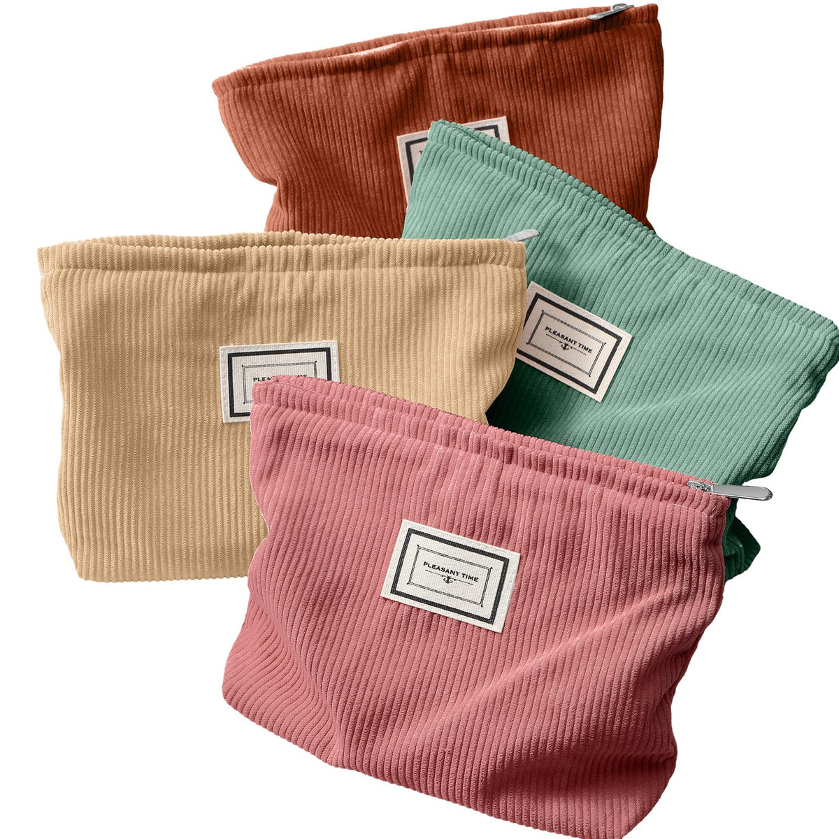 Sanwuta 4 Pcs Velvet Corduroy Makeup Bag, 10x7x2'', Retro Color