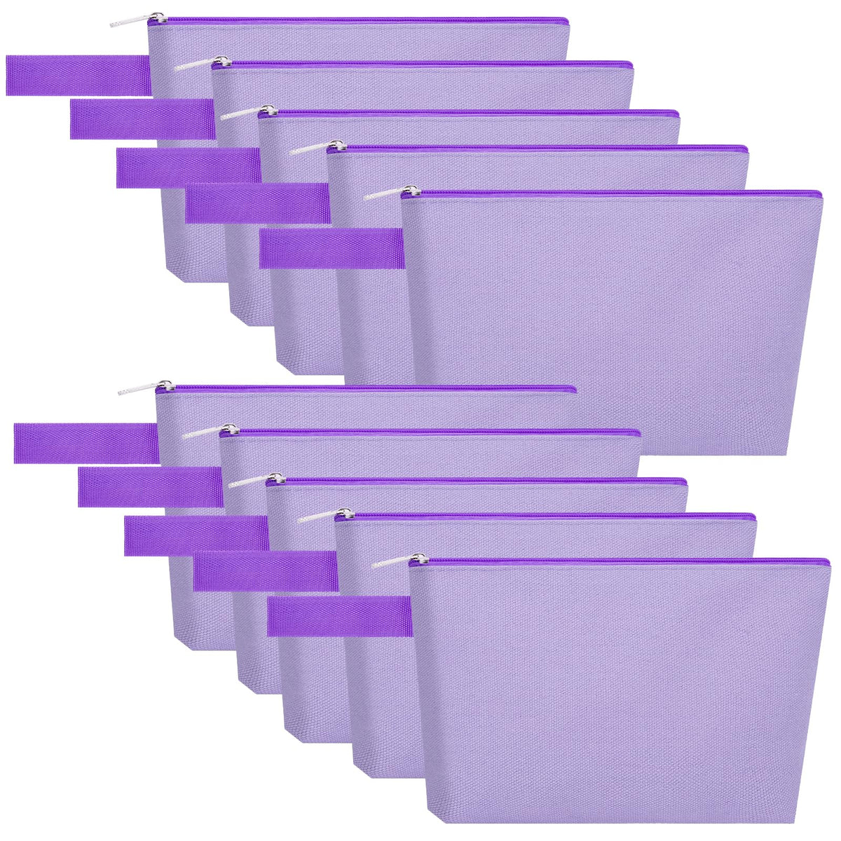 10 Pieces Cotton Canvas Makeup Bag with Bottom, Multi-Purpose Cosmetic Bag with Zipper Travel Toiletry Pouch, Blank DIY Craft Bag Pencil Bag (M, White), MN-WB07
