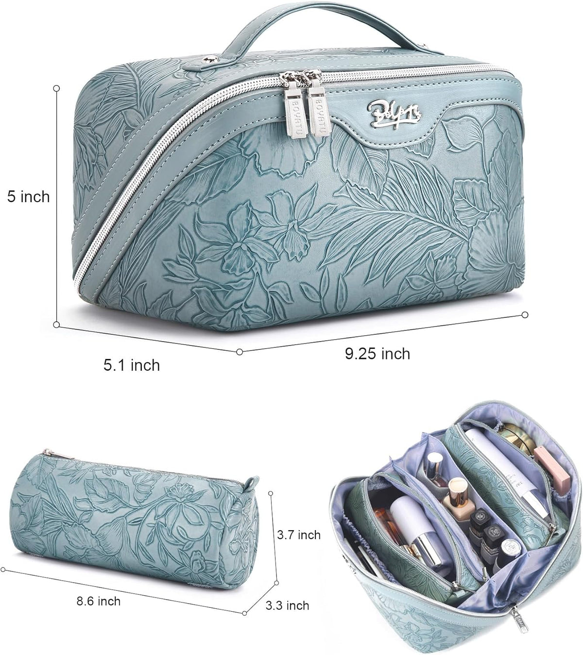 BOYATU Travel Makeup Bags Cosmetic Organizer Bag: Floral Make up Bag
