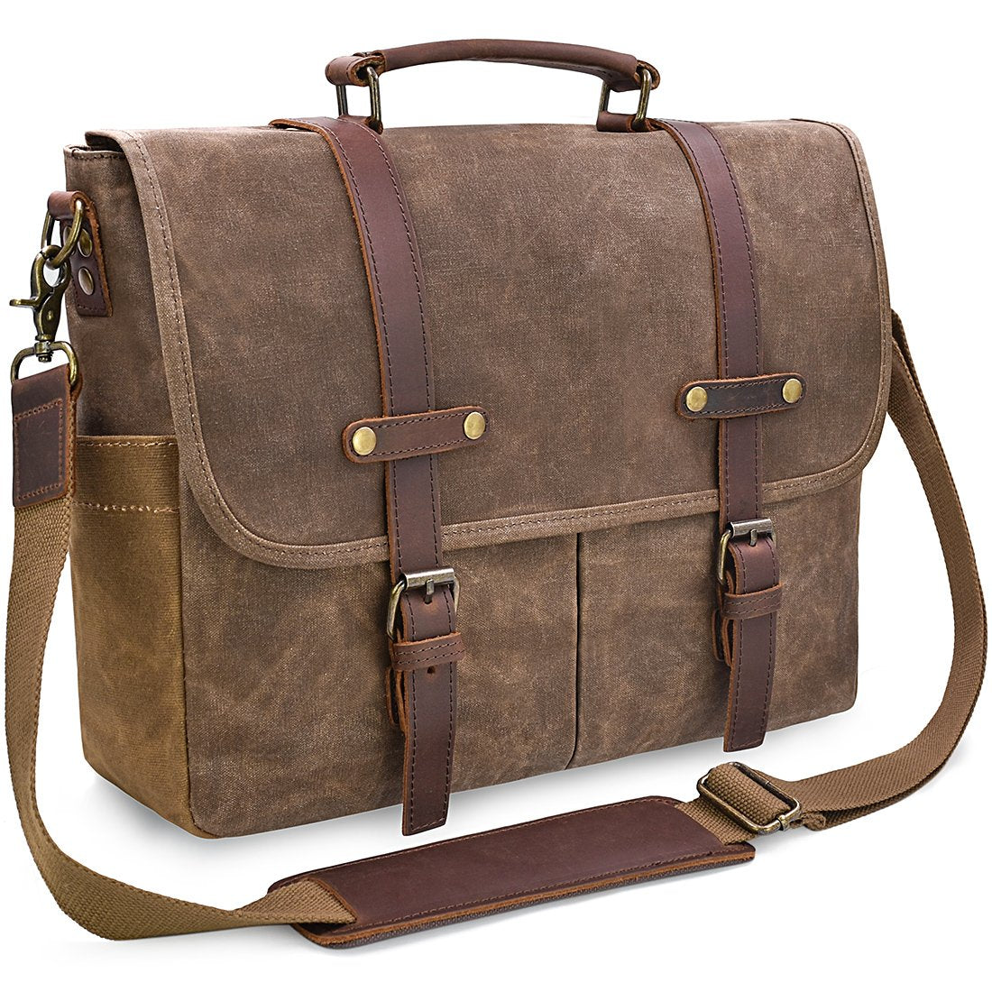 NEWHEY Mens Messenger Bag 15.6 Inch Business Office Work Briefcase Brown