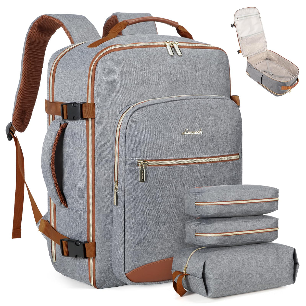LOVEVOOK 40L Travel Backpack Flight Approved Carry on Backpack,3 Packing Cubes,Waterproof Personal Item Travel Bag,TSA Carry on Luggage Suitcase Travel Essentials,Gifts for Women & Men,fits 17" Laptop