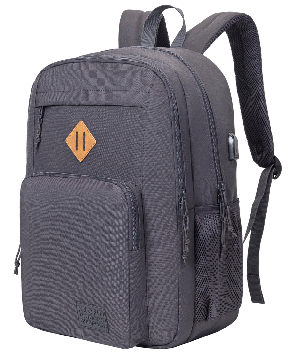KEOFID Travel backpack for Men and Women, Anti Theft Laptop Backpack with USB Charging Port for Work, Large Bag for College, Carry-on Backpack with Luggage Strap, Water Resistent(Black)