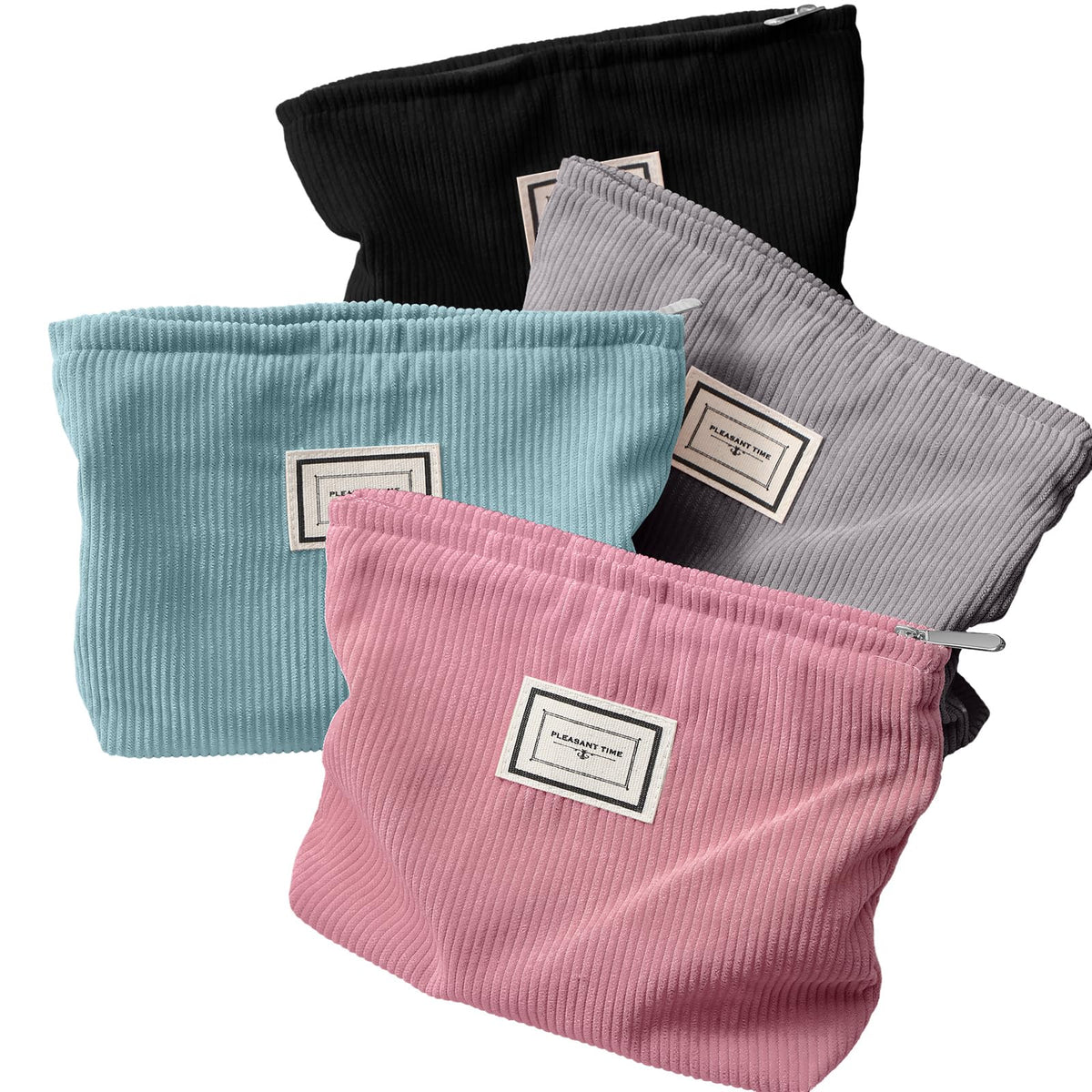 Sanwuta 4 Pcs Velvet Corduroy Makeup Bag, 10x7x2'', Retro Color