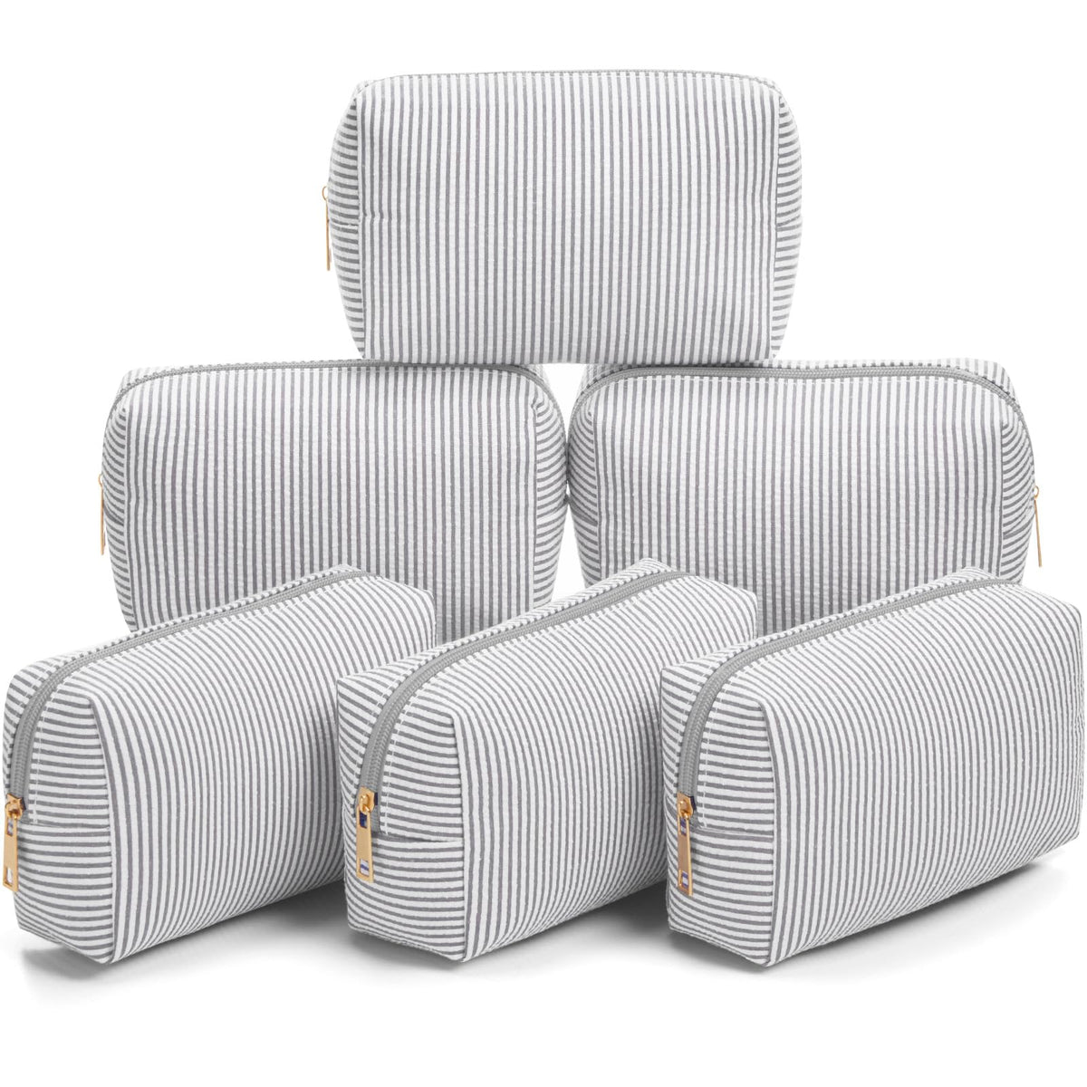 Sanwuta 6 Pcs Seersucker Cosmetic Bags Bulk, Striped Zippered,Rainbow