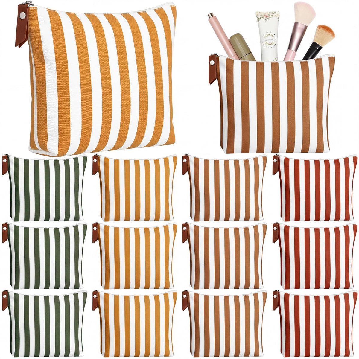 Hillban 12 Pcs Blue Striped Makeup Bags Bulk