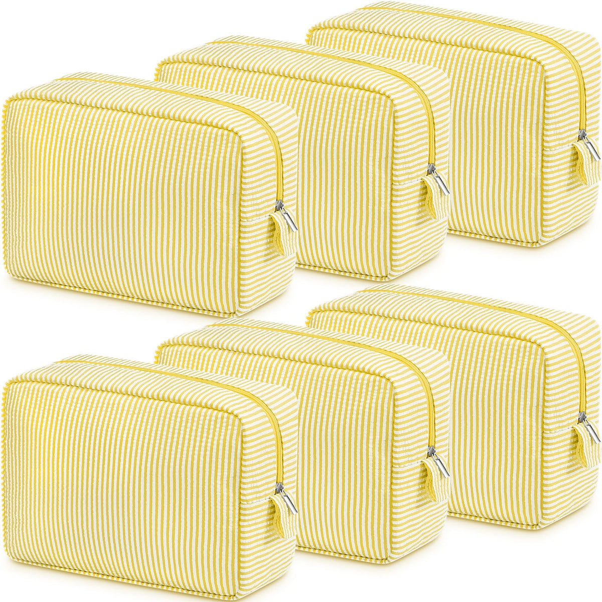 Sanwuta 6 Pack Seersucker Makeup Bags for Women Striped,Large,Macaron Color