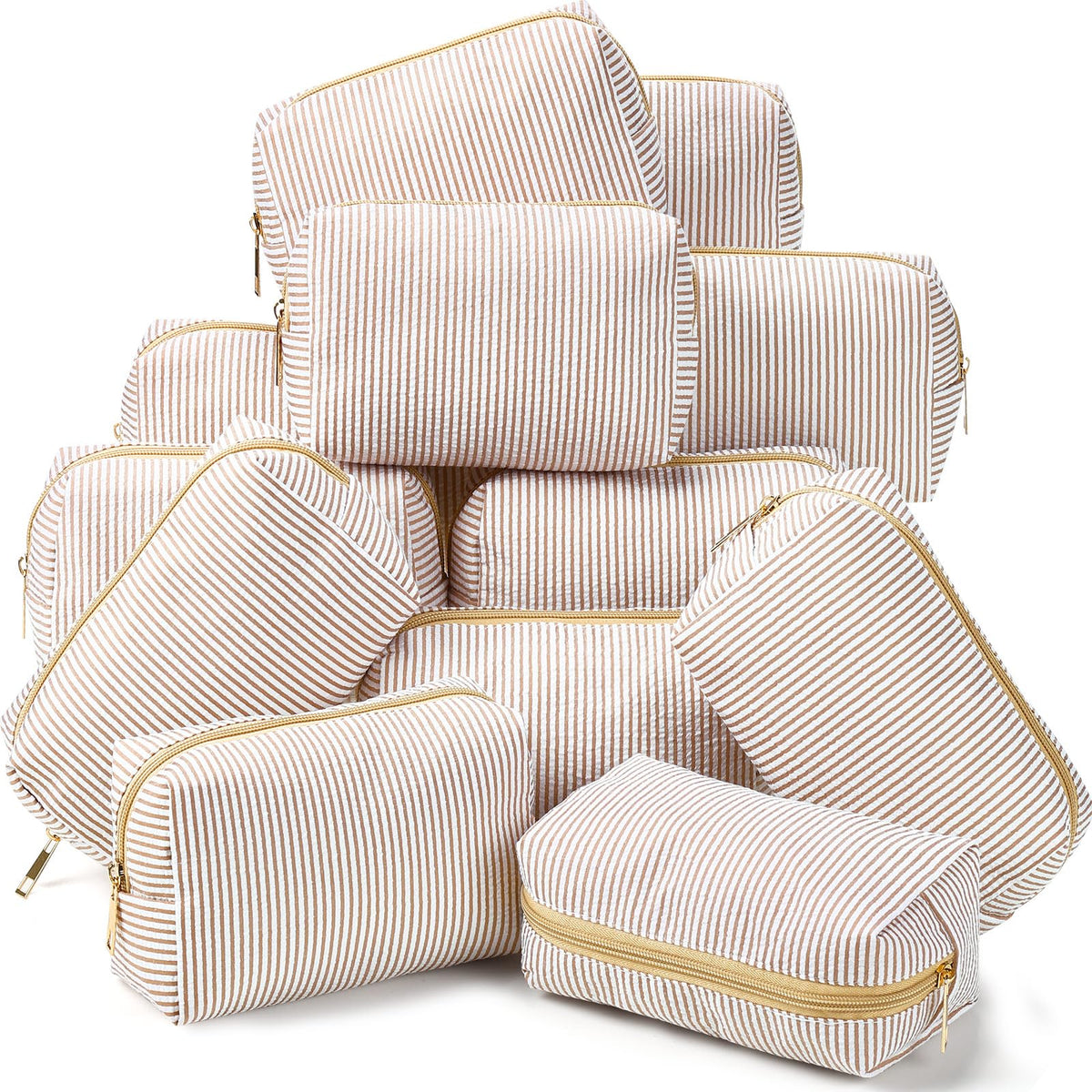 Sanwuta 6 Pcs Seersucker Cosmetic Bags Bulk, Striped Zippered,Rainbow