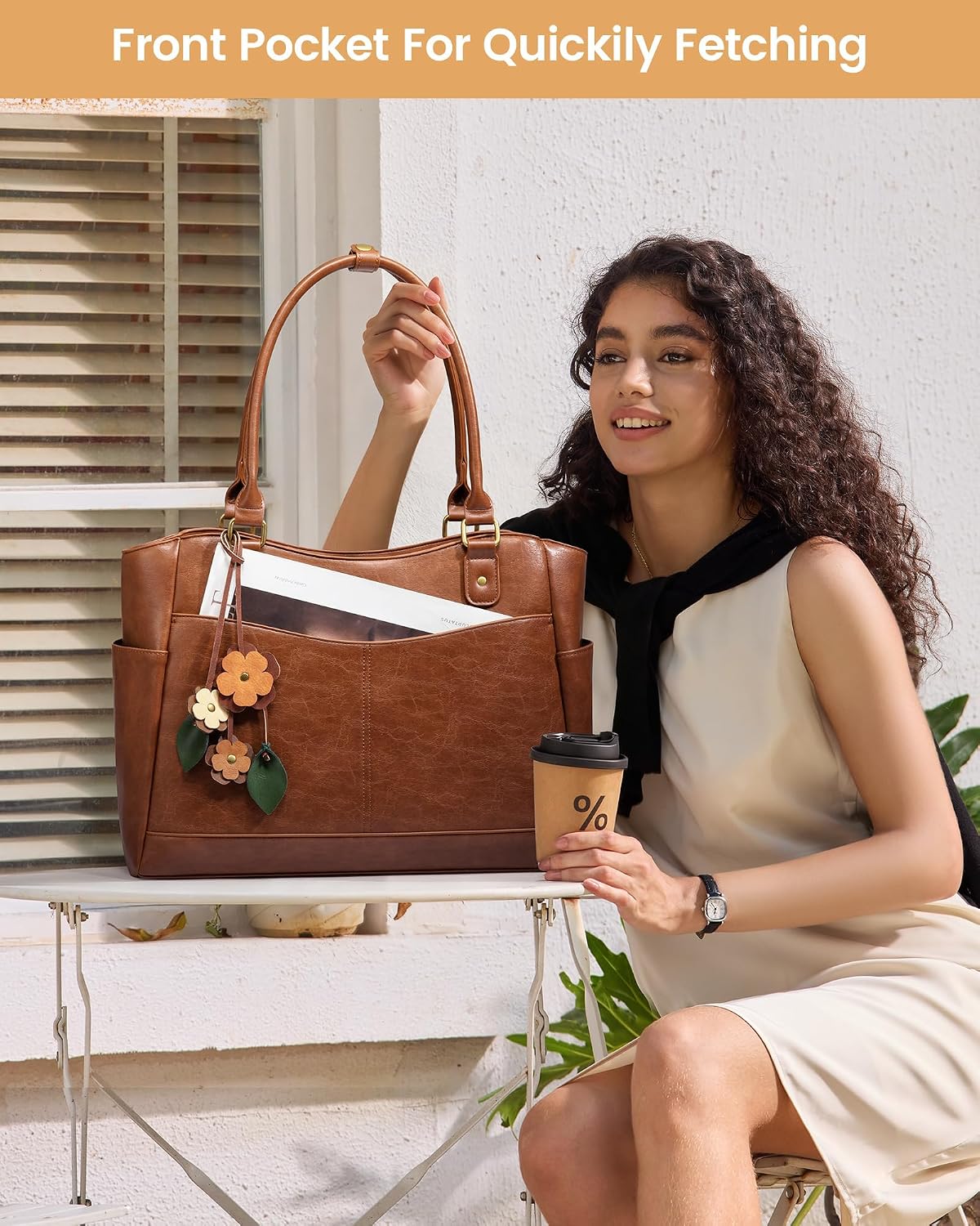 LOVEVOOK Laptop Bag for Women, Vintage Work Tote, Teacher Bag with Pendant