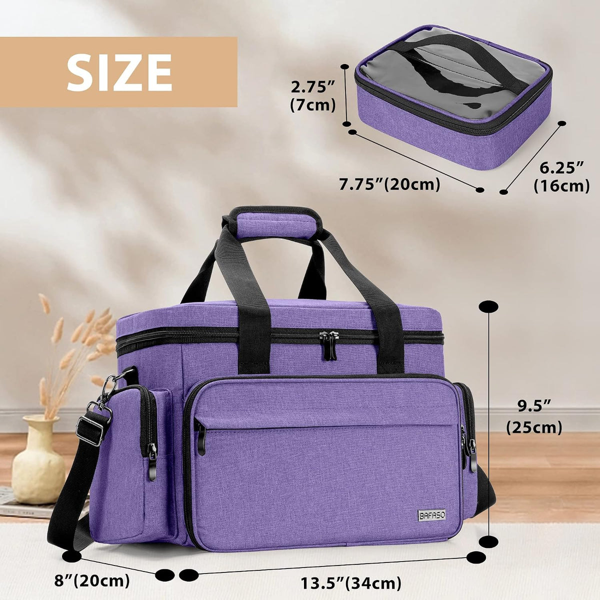 BAFASO Makeup Bag with 2 Removable Pouches and Detachable Dividers, Purple