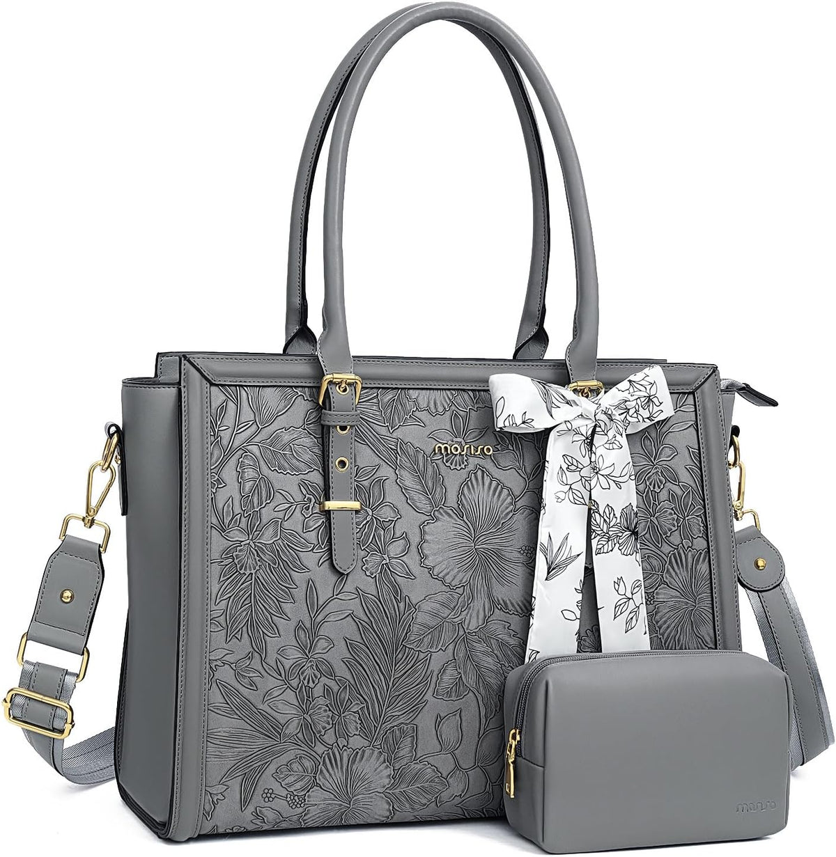 MOSISO Laptop Bag for Women, 17-17.3 inch PU Leather Tote Bag