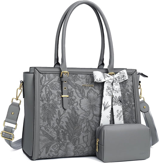 MOSISO Laptop Bag for Women, 17-17.3 inch PU Leather Tote Bag