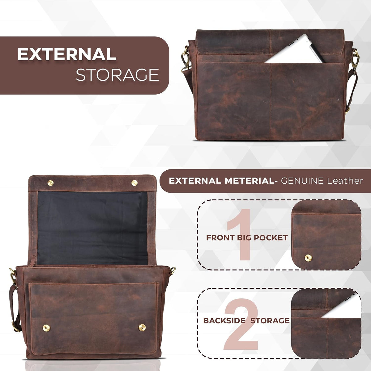 Leather Laptop Messenger Bag for Men and Women - Briefcase Crossbody Office