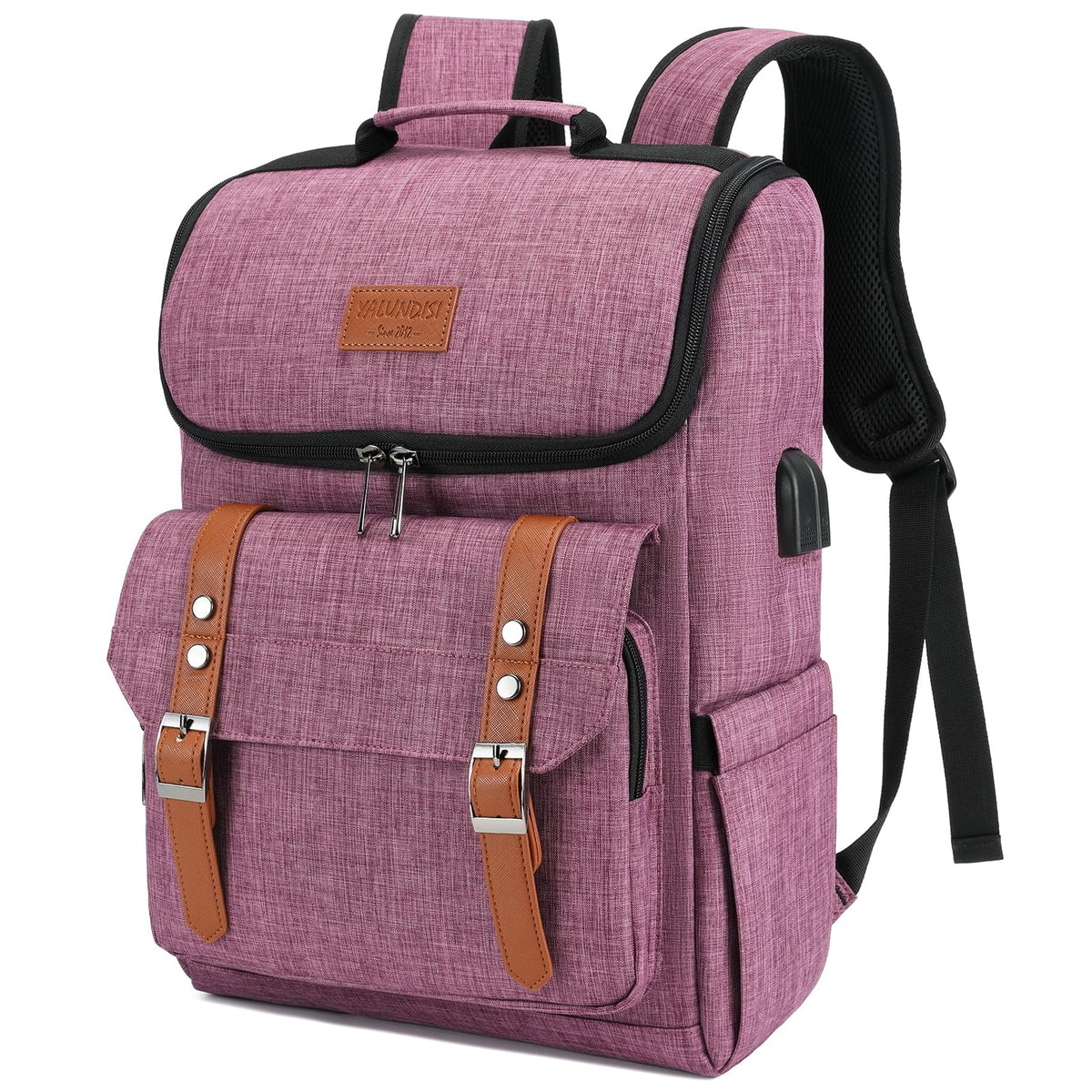 YALUNDISI Vintage Backpack Travel Laptop Backpack with usb Charging Port for Women & Men College Backpack Fits 15.6 Inch Laptop Black