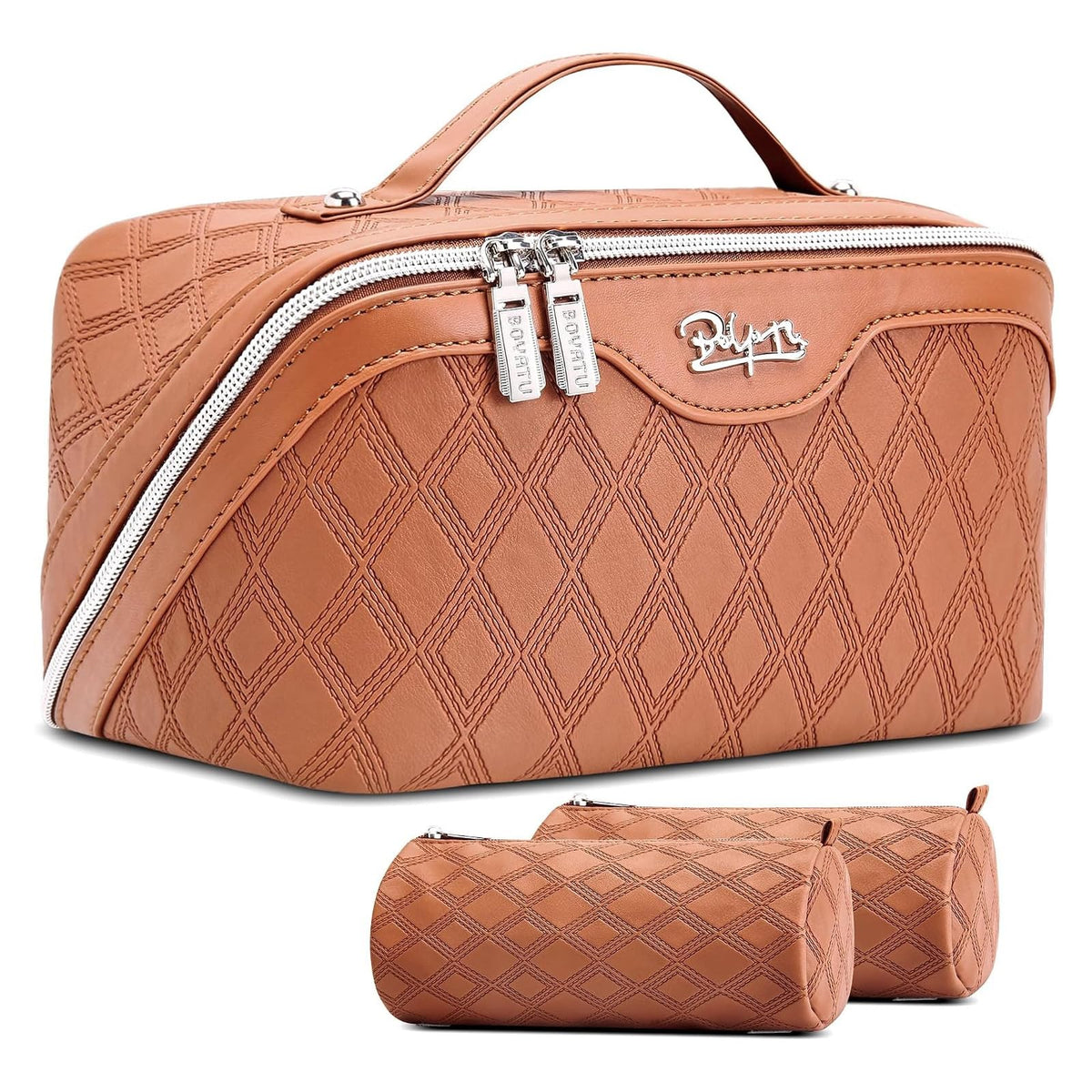 BOYATU Travel Makeup Bag Organizer: 3 Pcs Leopard Cometic Bag Set for Women