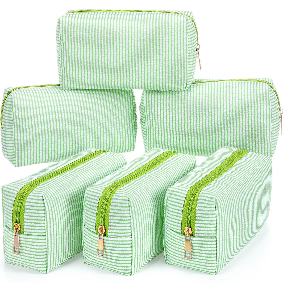 Sanwuta 6 Pcs Seersucker Cosmetic Bags Bulk, Striped Zippered,Rainbow