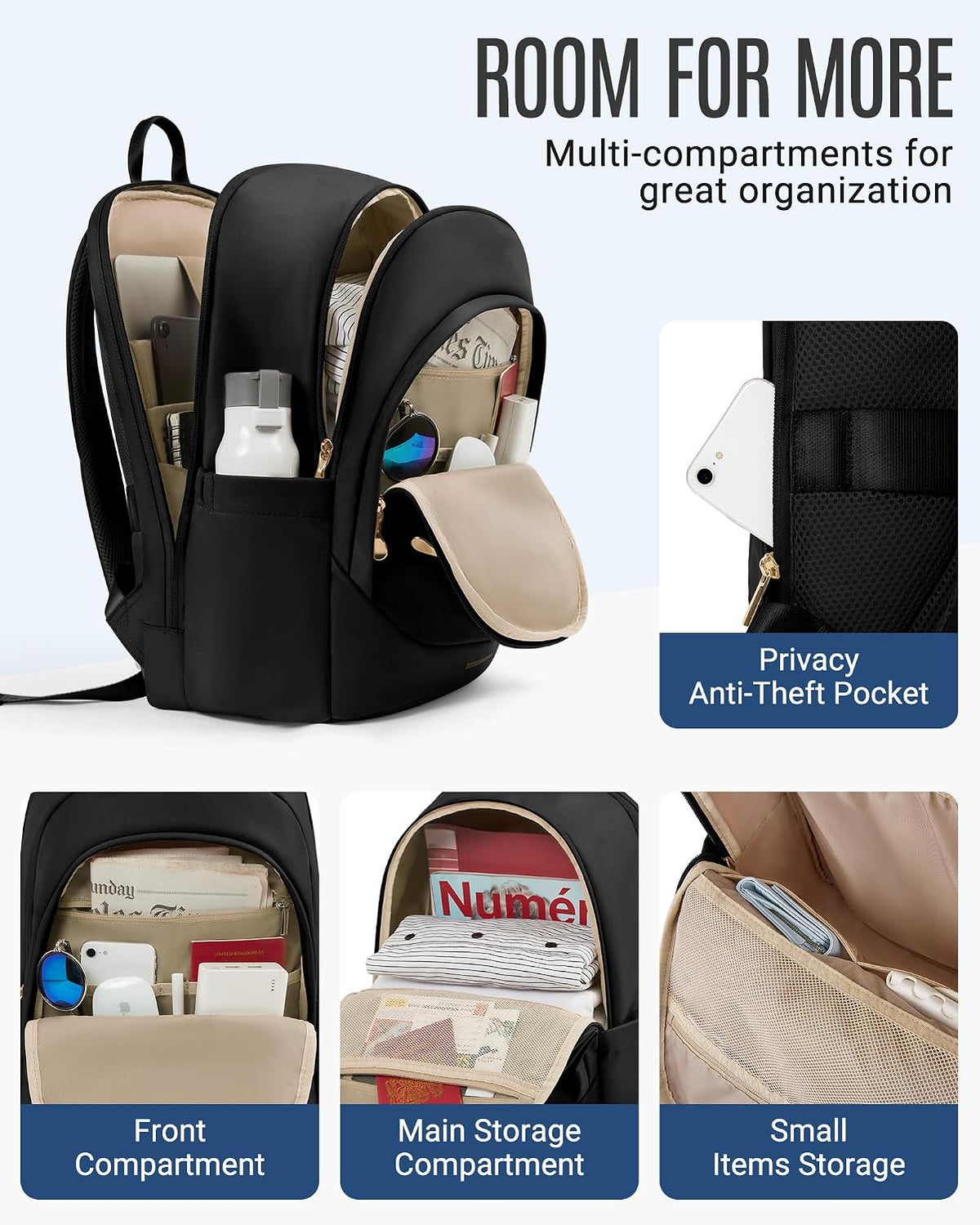 LIGHT FLIGHT Travel Backpack for Women, 15.6 inch Laptop Daypack