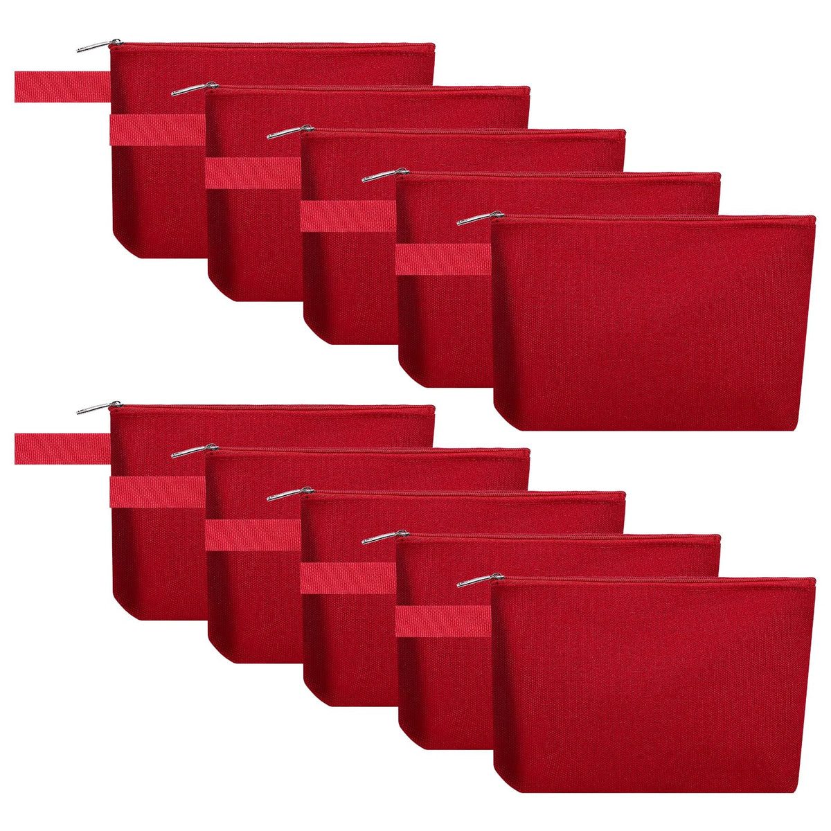 10 Pieces Cotton Canvas Makeup Bag with Bottom, Multi-Purpose Cosmetic Bag with Zipper Travel Toiletry Pouch, Blank DIY Craft Bag Pencil Bag (M, White), MN-WB07