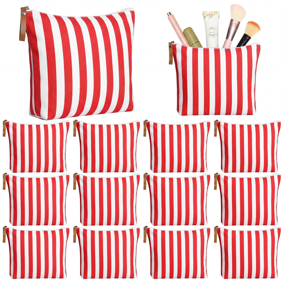 Hillban 12 Pcs Blue Striped Makeup Bags Bulk