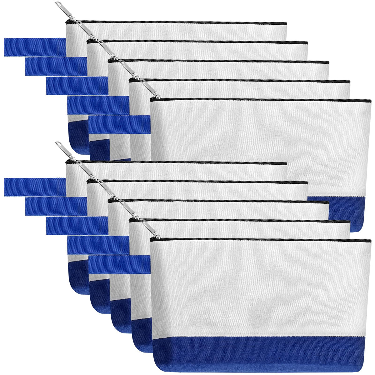 10 Pieces Cotton Canvas Makeup Bag with Bottom, Multi-Purpose Cosmetic Bag with Zipper Travel Toiletry Pouch, Blank DIY Craft Bag Pencil Bag (M, White), MN-WB07