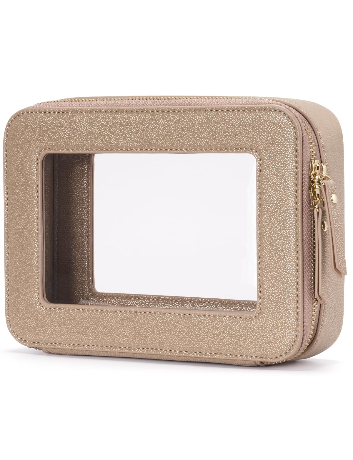 Popvibe Clear Makeup Bag Travel Cosmetic Case Transparent Toiletry Bag with Zipper, Portable Make Up Organizer Traveling Compact Car Bag for Essentials, Gold, Large