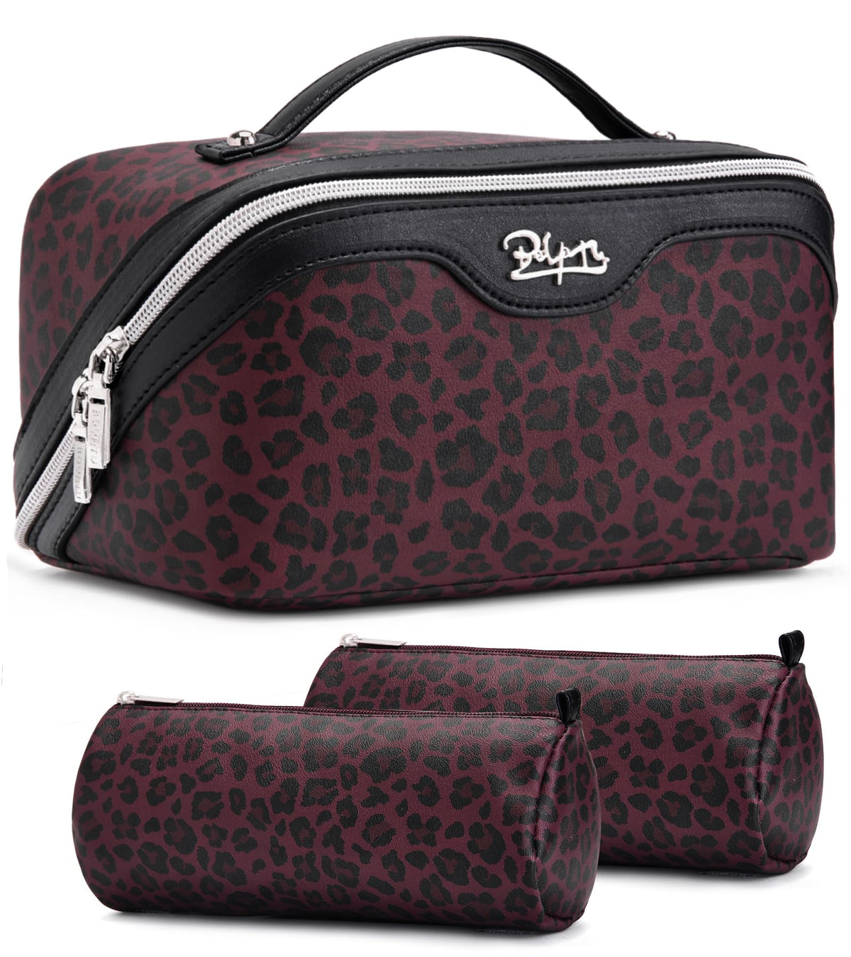 BOYATU Travel Makeup Bag Organizer: 3 Pcs Leopard Cometic Bag Set for Women