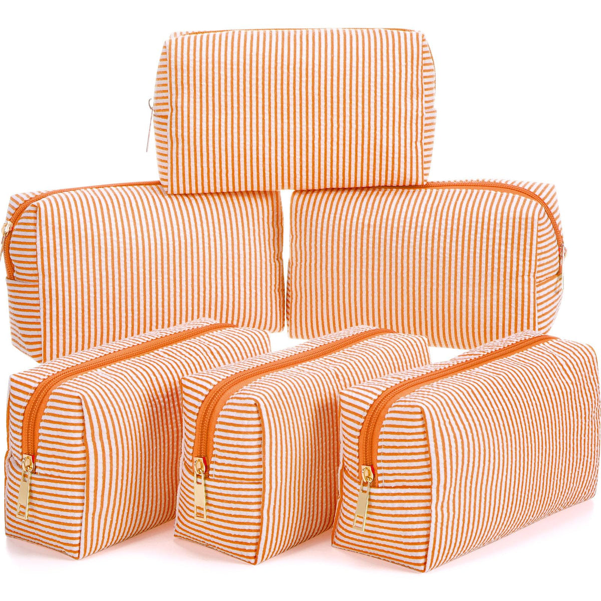 Sanwuta 6 Pcs Seersucker Cosmetic Bags Bulk, Striped Zippered,Rainbow