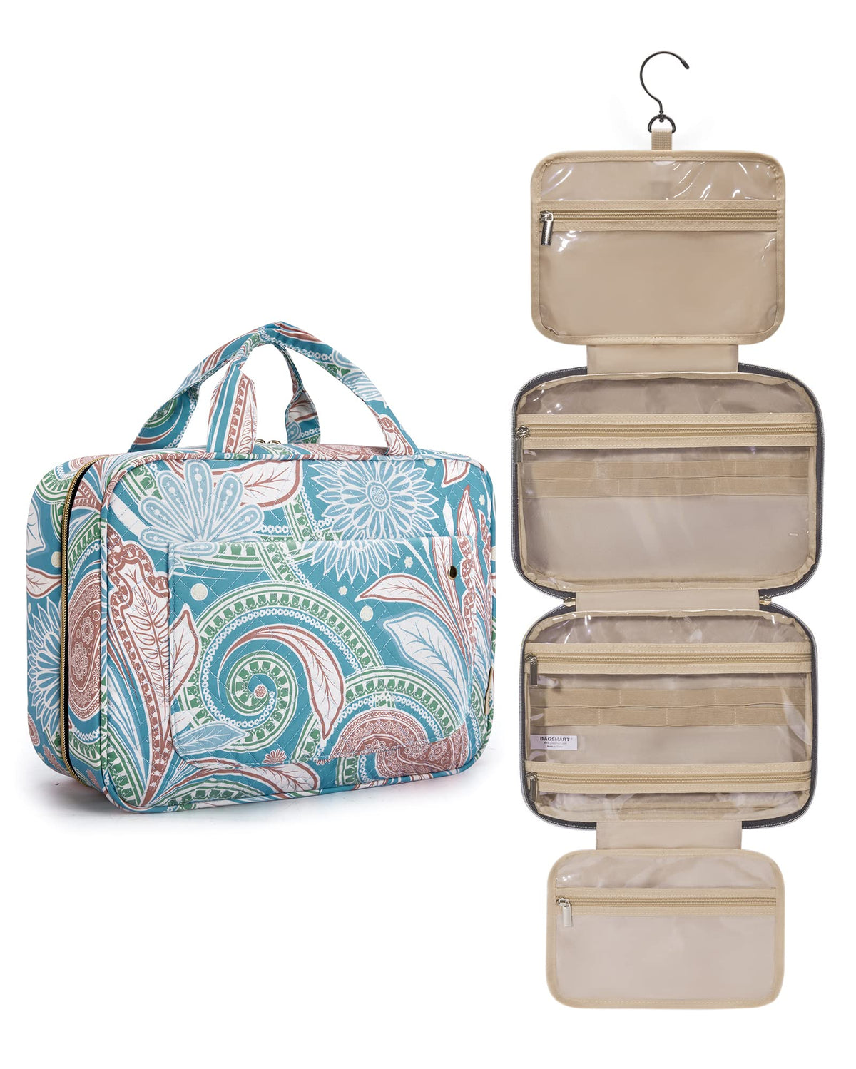 BAGSMART Toiletry Bag Travel Bag with hanging hook, Water-resistant Makeup Cosmetic Bag Travel Organizer for Accessories, Shampoo, Full Sized Container, Toiletries, Smokey Blue