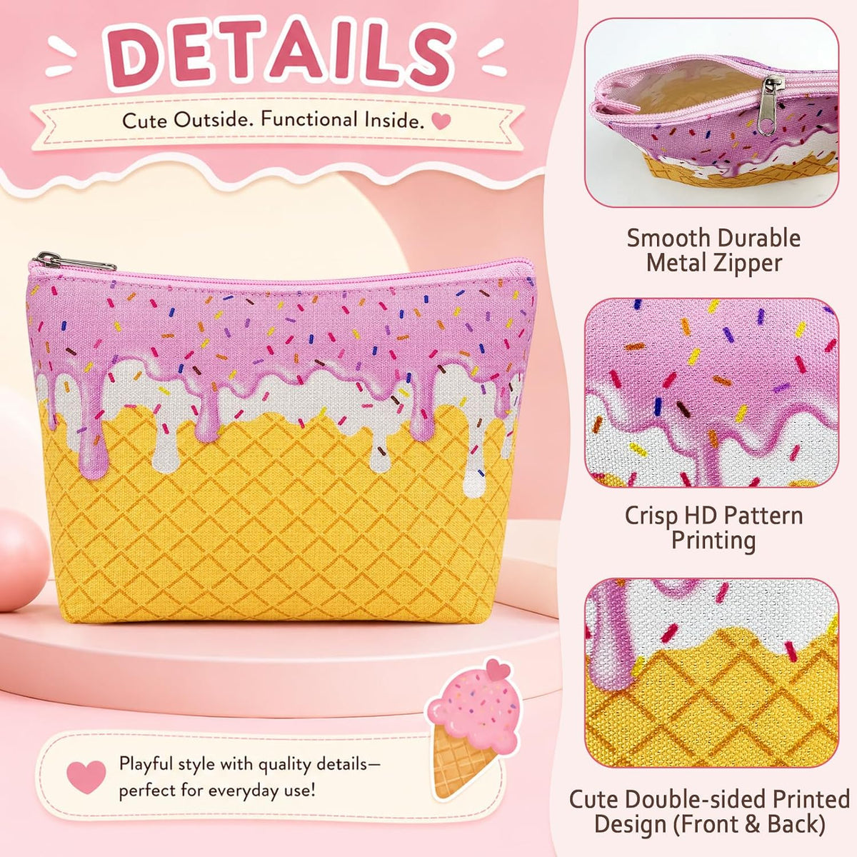 12 Pcs Ice Cream Drip Cosmetic Bags for Women, Ice Cream Drip Makeup Bags for Themed Party Favors, Toiletry Zipper Pouch for Birthday Party Favors Summer Lovers Gifts