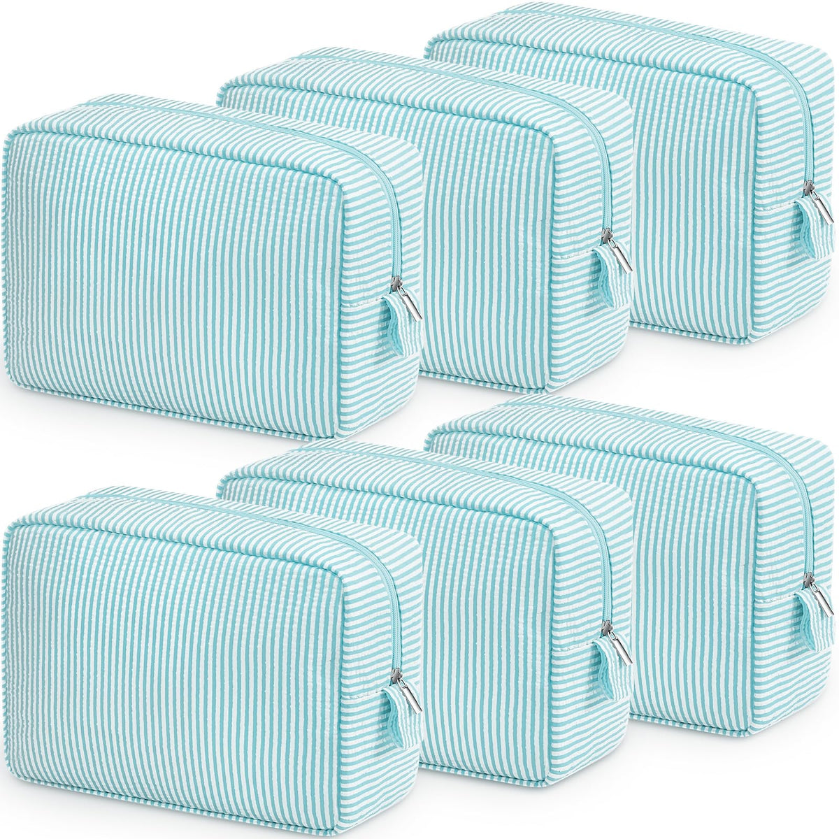 Sanwuta 6 Pack Seersucker Makeup Bags for Women Striped,Large,Macaron Color