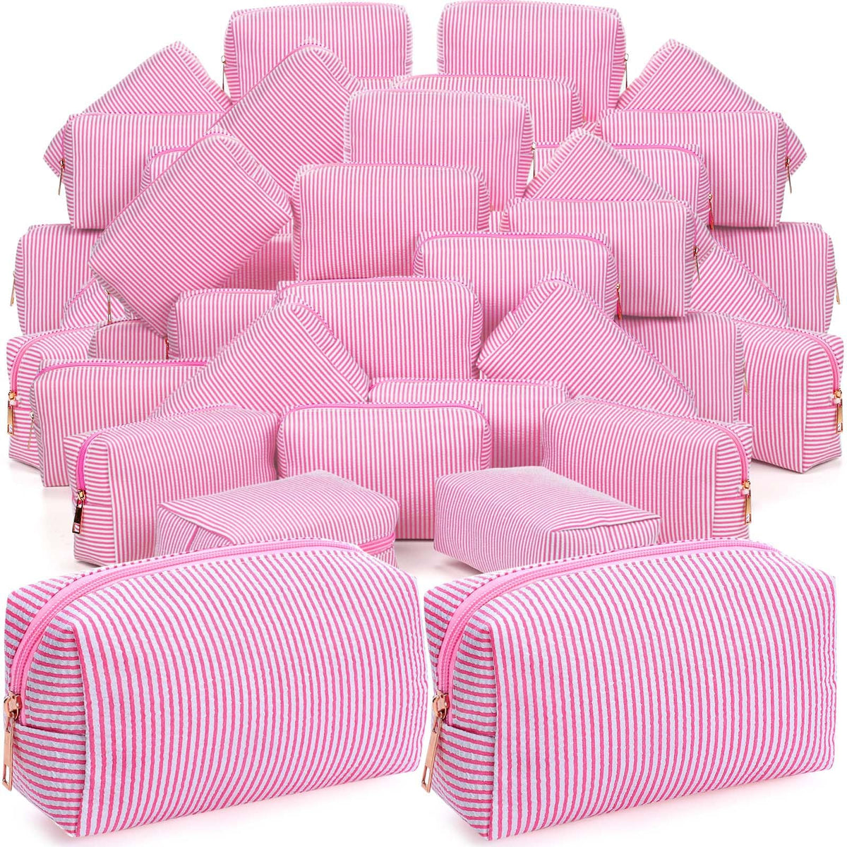 Sanwuta 6 Pcs Seersucker Cosmetic Bags Bulk, Striped Zippered,Rainbow