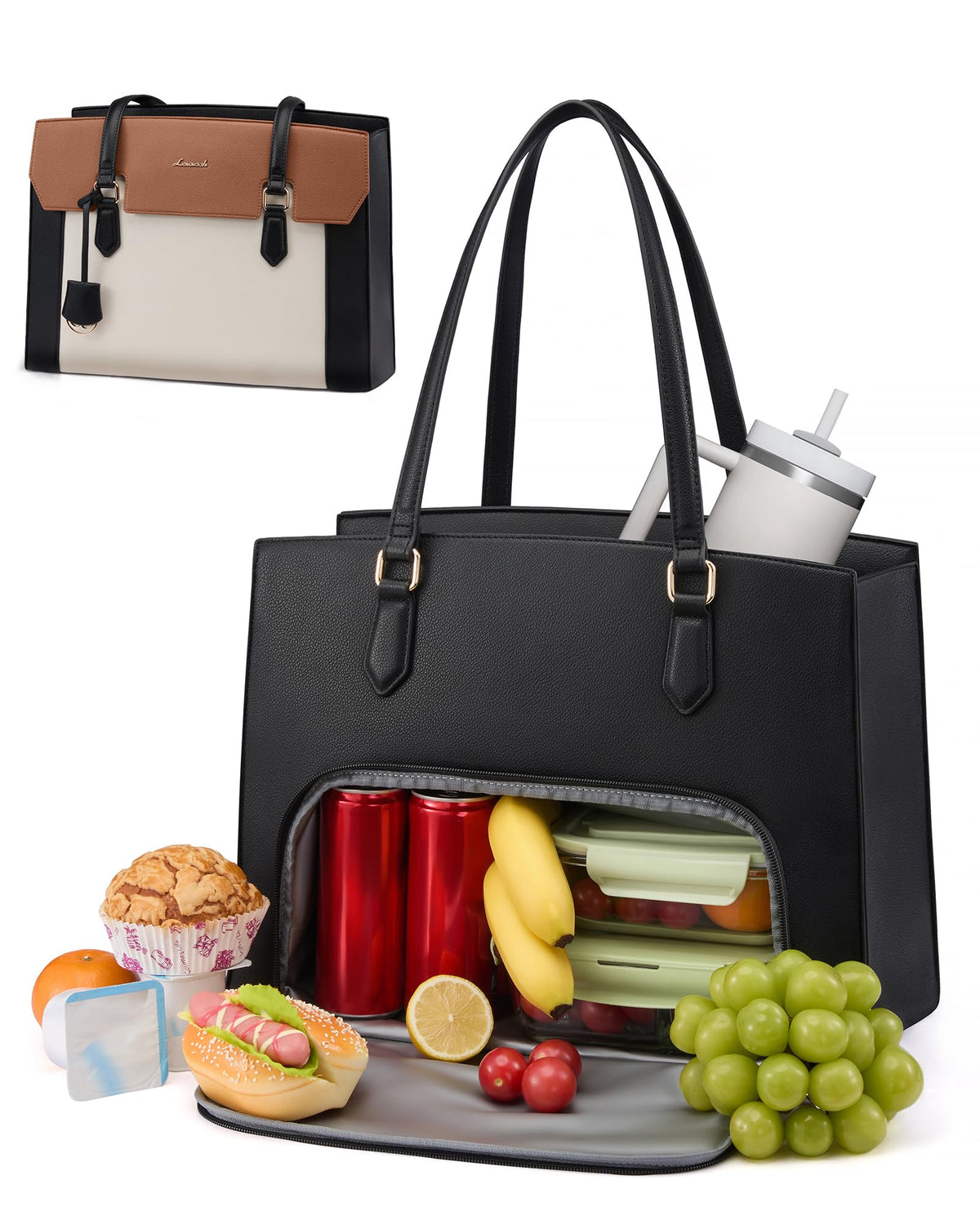LOVEVOOK Laptop Tote Bag for Women,Computer Work Bag With Large Cup Holder,15.6 Inch Waterproof PU Leather Purse Briefcase for Teacher