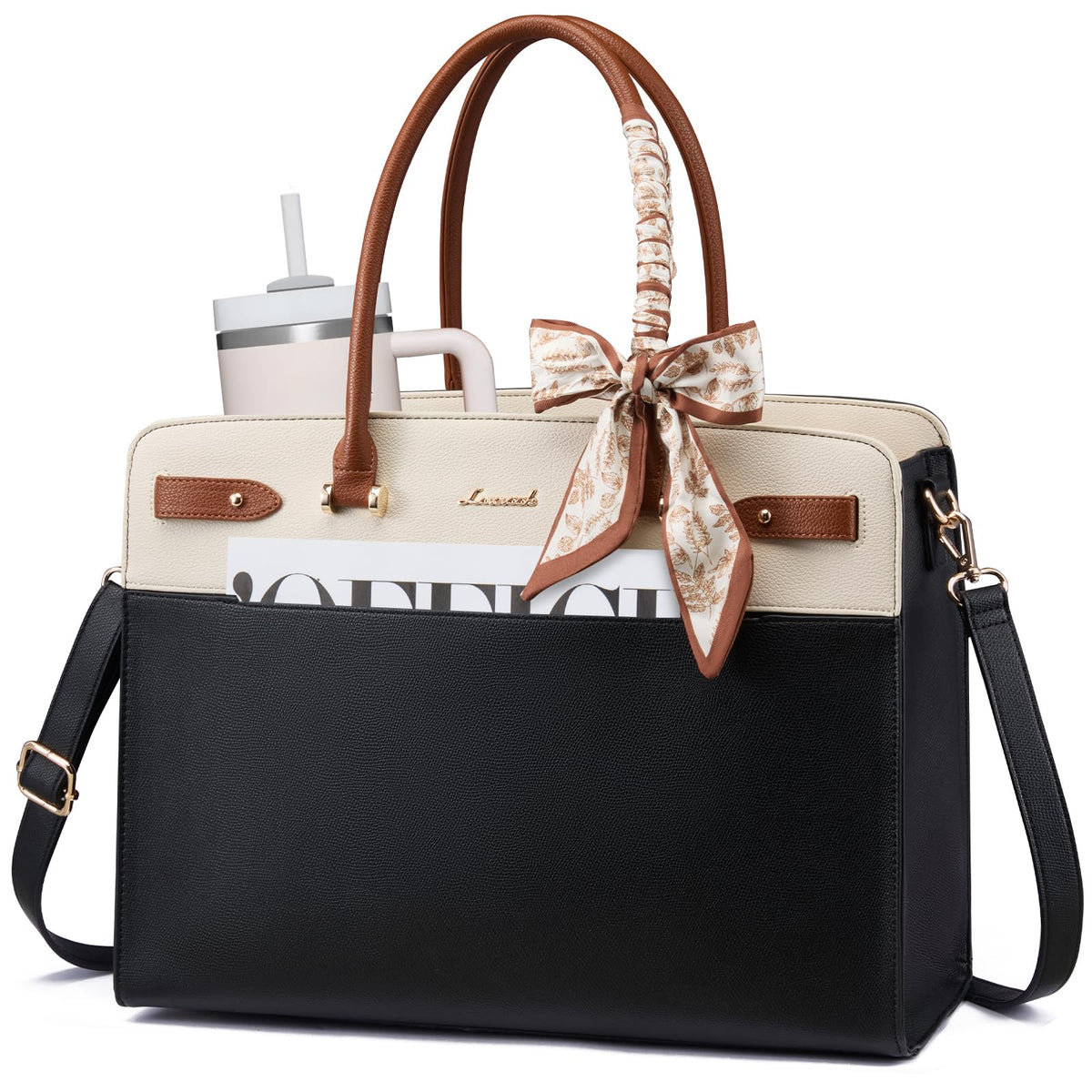 LOVEVOOK Laptop Tote Bag for Women, 15.6 Inch Large Faux Leather Work Bag Waterproof Briefcase Handbag for Teacher Business