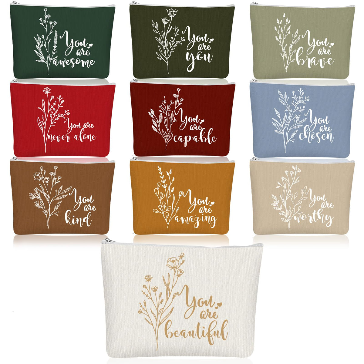 Coume 10 Pcs Canvas Makeup Bags Bulk, Inspirational Quotes