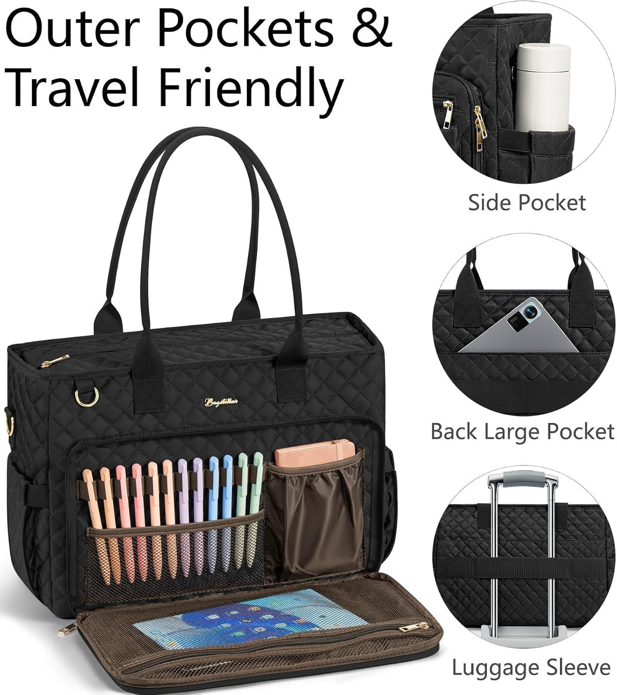 Bagstellar Teacher Tote Bag for Women, 15.6" Laptop Work Tote Computer Bag