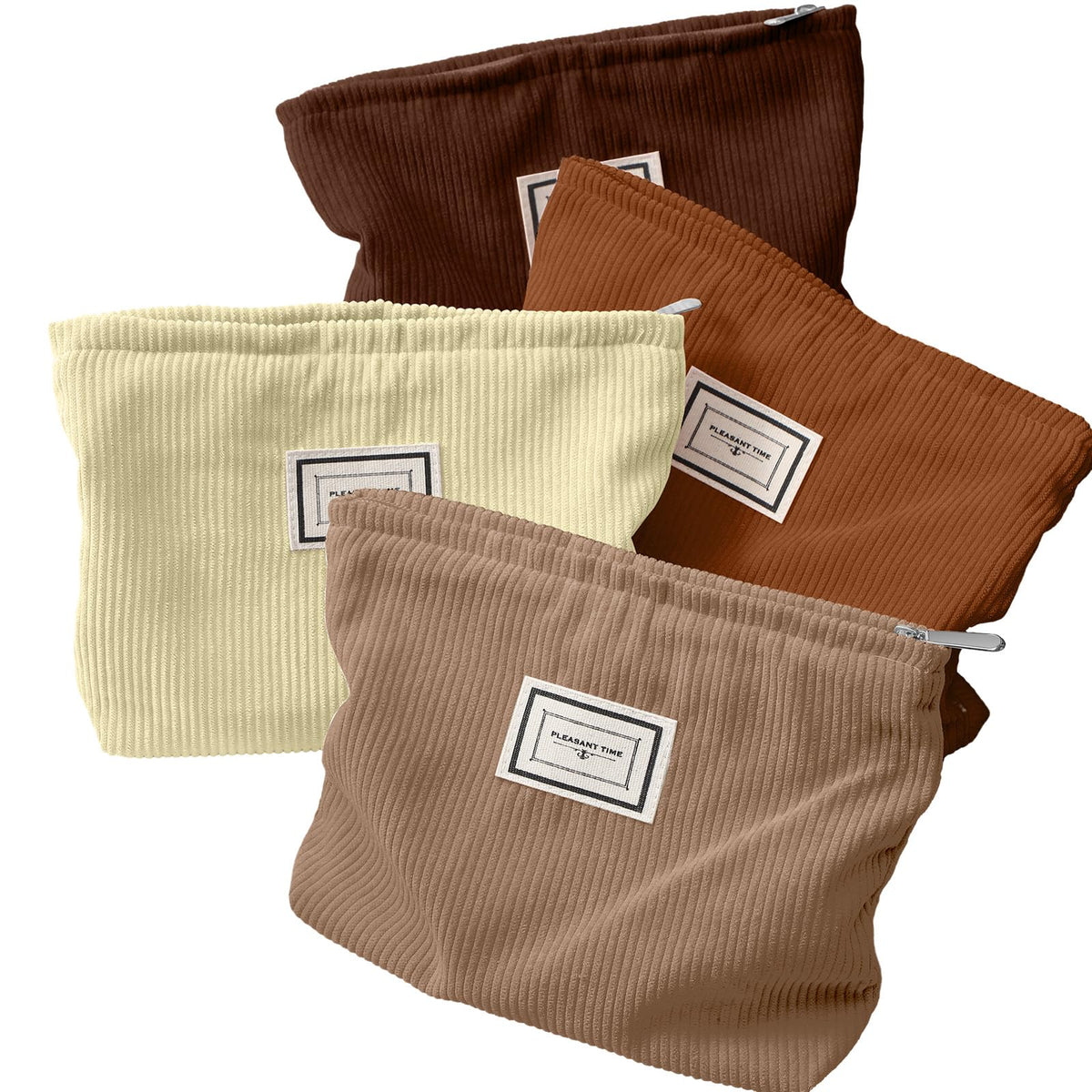 Sanwuta 4 Pcs Velvet Corduroy Makeup Bag, 10x7x2'', Retro Color