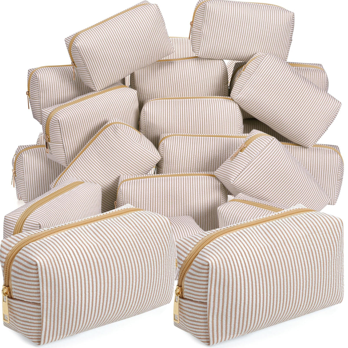 Sanwuta 6 Pcs Seersucker Cosmetic Bags Bulk, Striped Zippered,Rainbow
