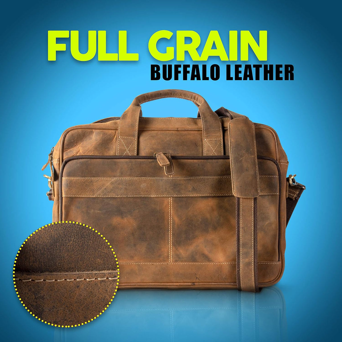 KomalC leather briefcase 16 inch laptop messenger bag satchel for men women