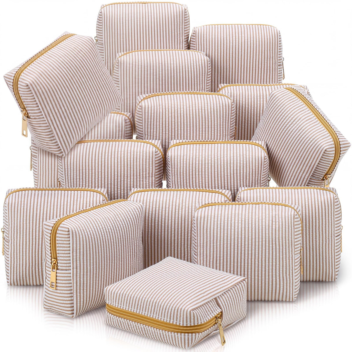 Sanwuta 6 Pack Seersucker Makeup Bags for Women Striped,Large,Macaron Color