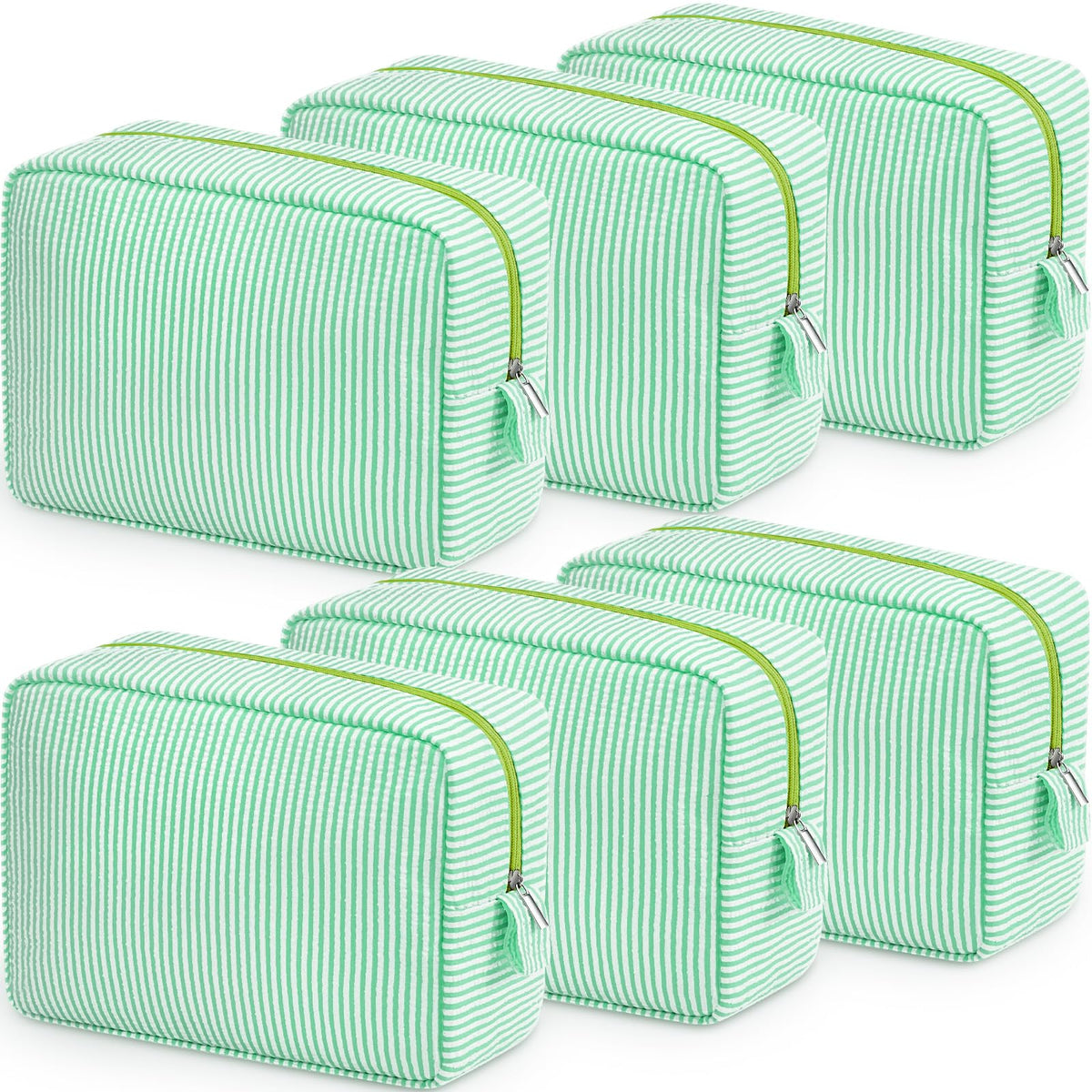 Sanwuta 6 Pack Seersucker Makeup Bags for Women Striped,Large,Macaron Color