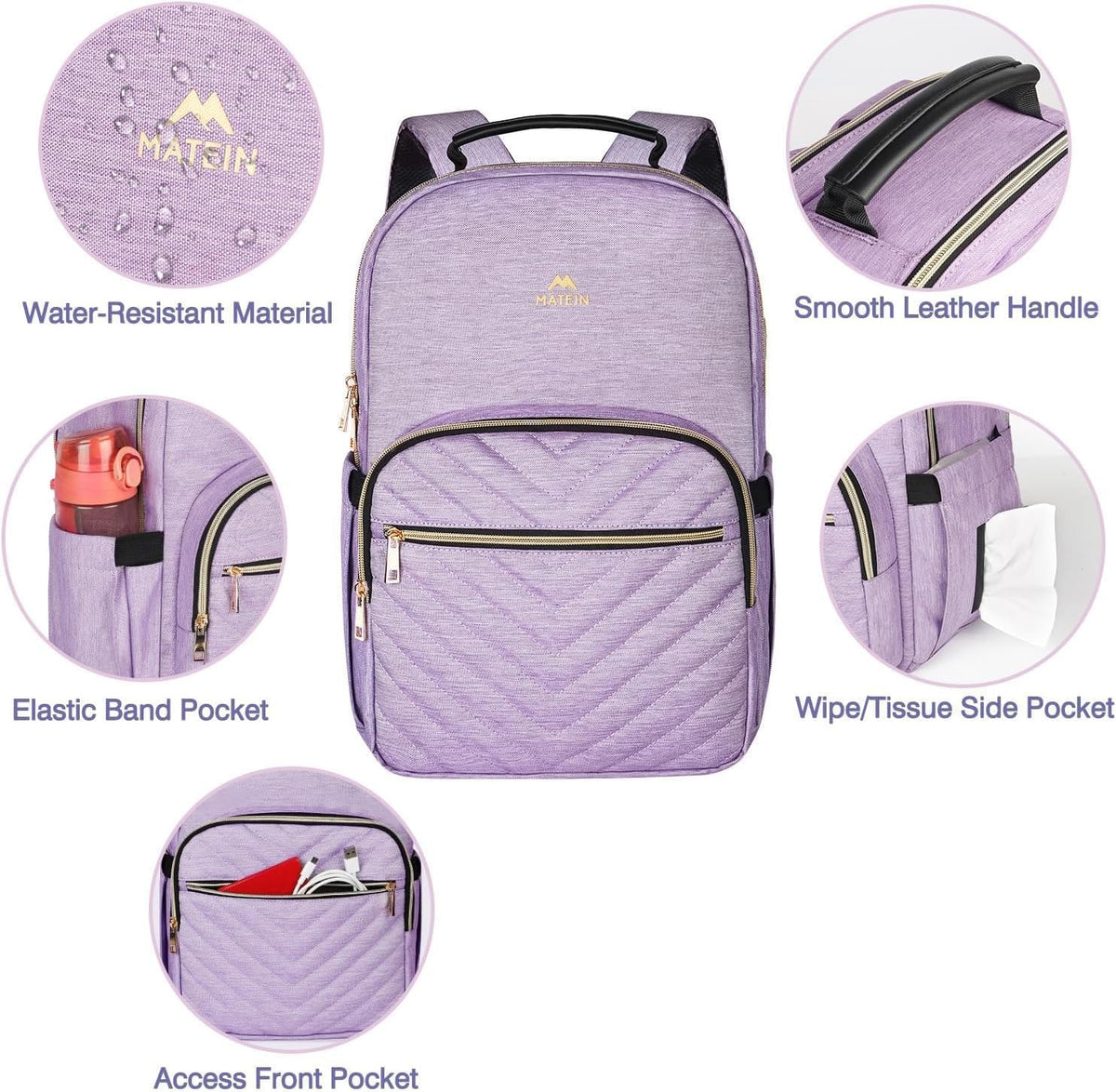MATEIN 15.6 inch College School Bookbag for Women, Purple Laptop Backpack