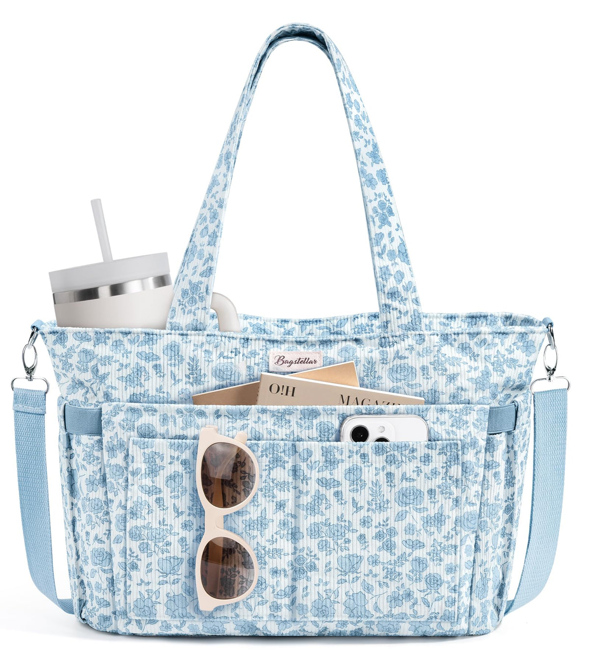 Bagstellar Corduroy Tote Bag for Women, 17 Pockets Laptop Work Tote Purse