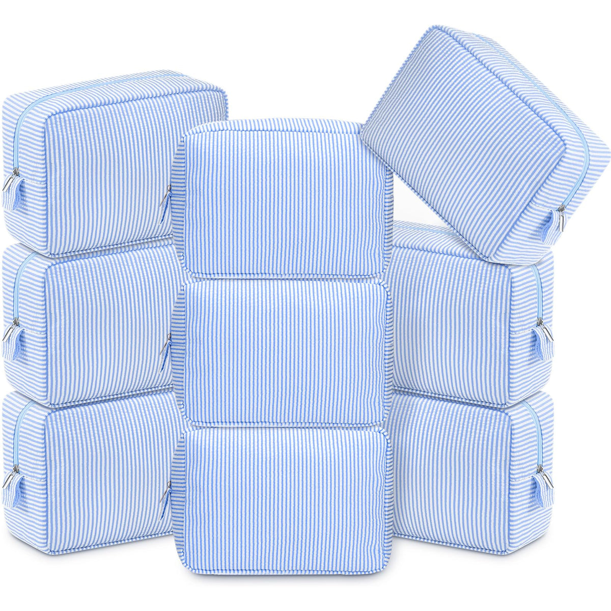 Sanwuta 6 Pack Seersucker Makeup Bags for Women Striped,Large,Macaron Color