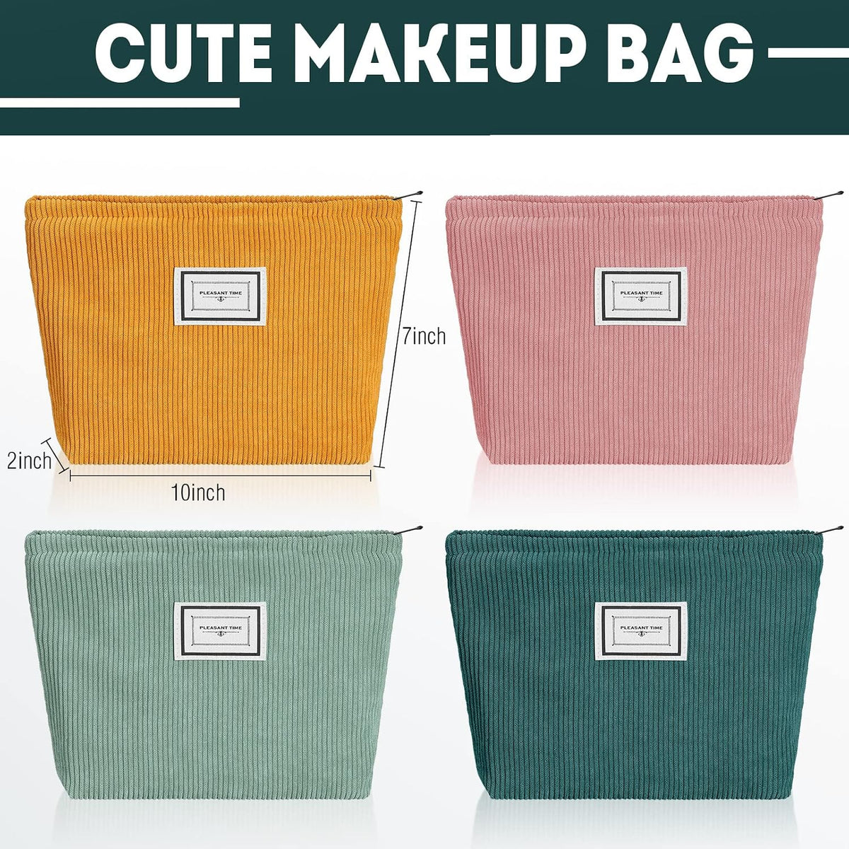 Sanwuta 4 Pcs Velvet Corduroy Makeup Bag, 10x7x2'', Retro Color